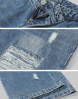 Rase le sol Distressed Wide-Leg Washed Denim Jeans - PINKPARKS