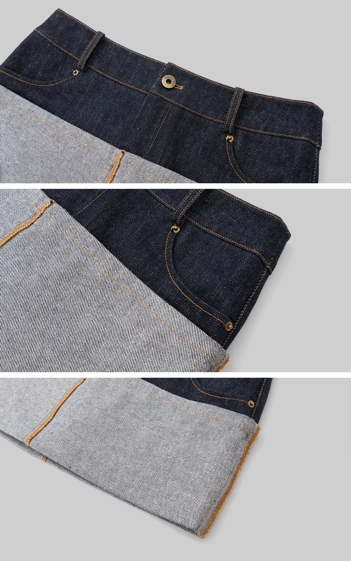 IAMXIAA Inside-Out Contrast Denim Micro Skirt