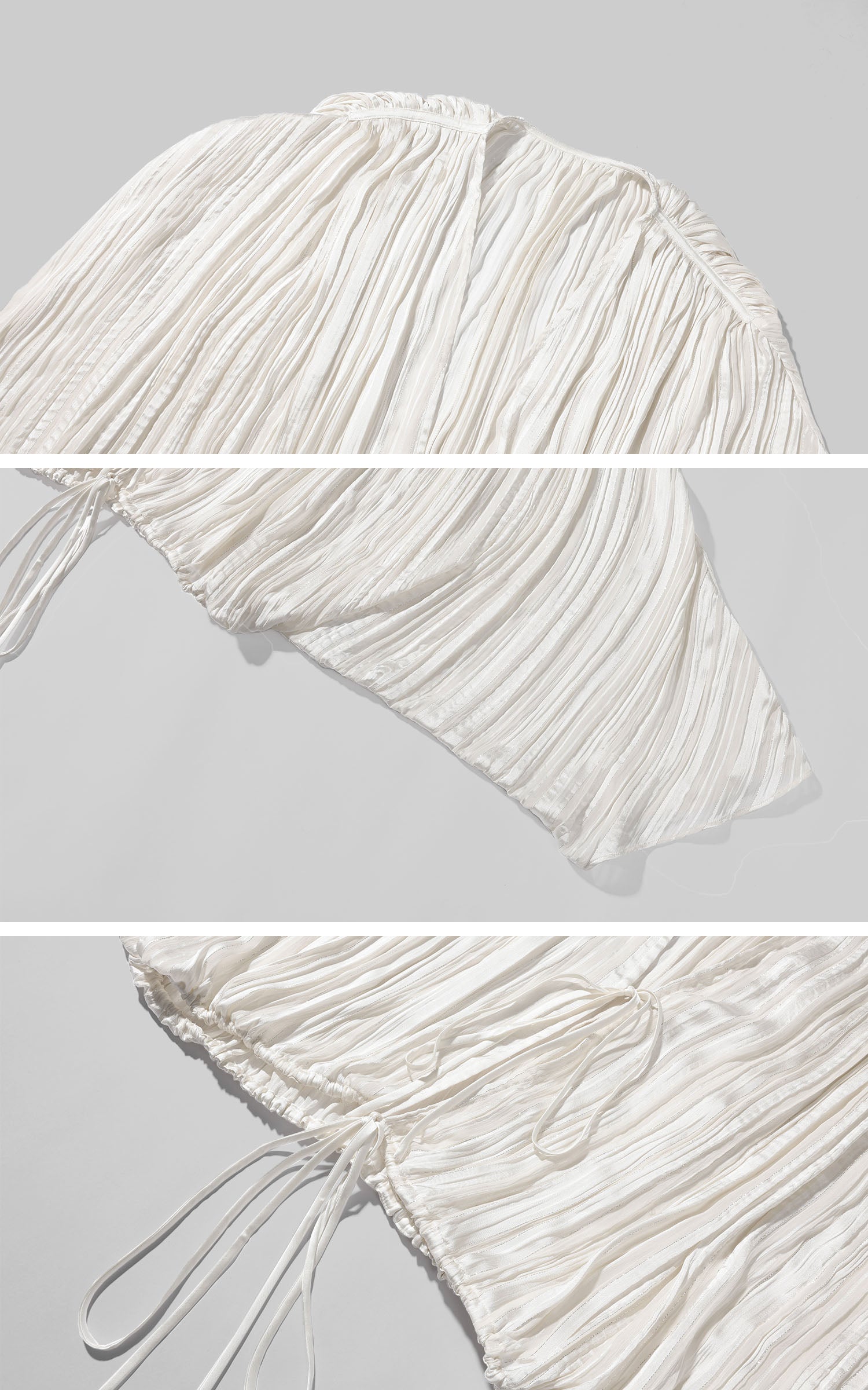 ROVENTE 플리츠 스트라이프 드레이프 타이 프론트 탑