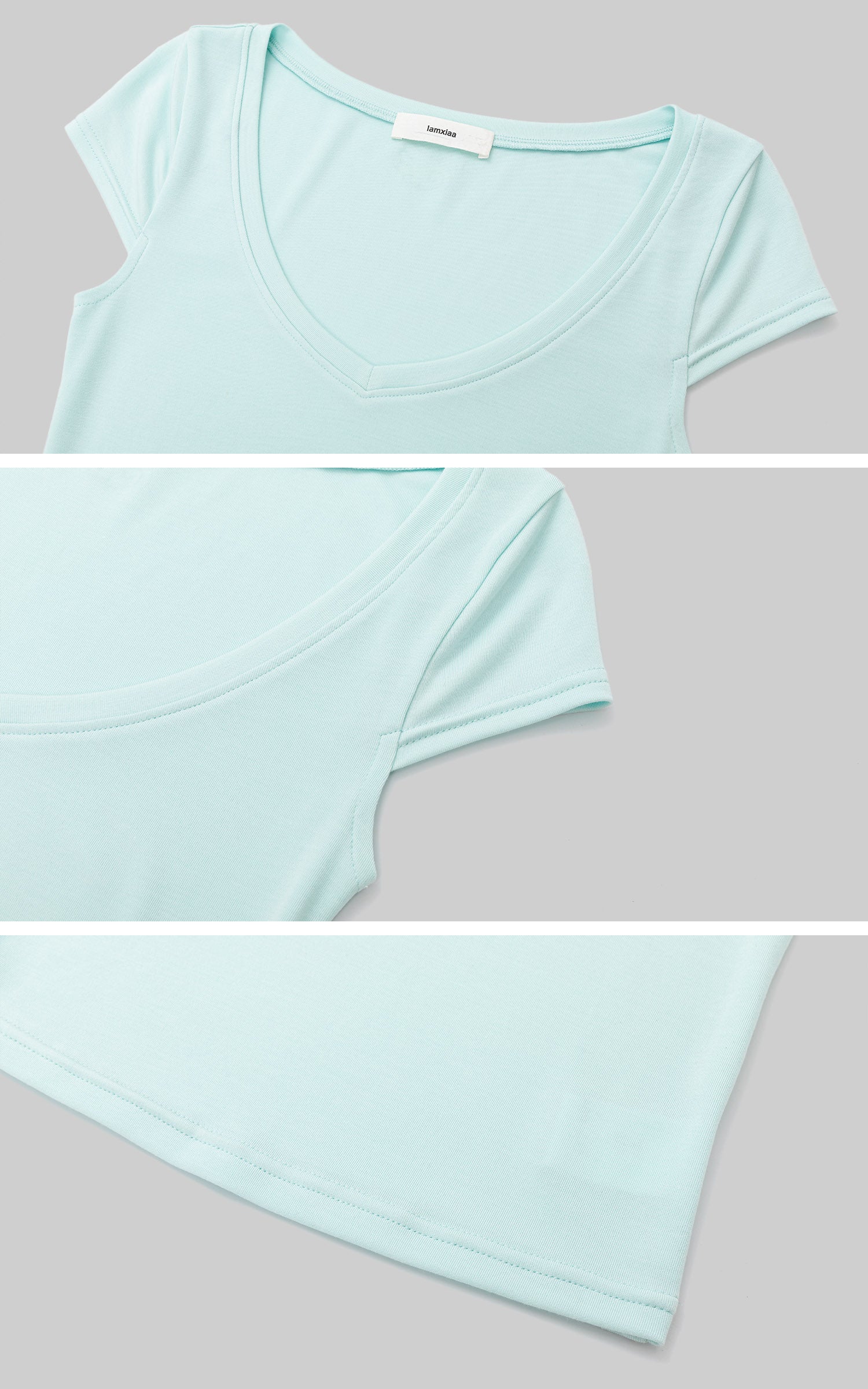 IAMXIAA Soft Stretch V-Neck Body-Hugging Cap Sleeve Top