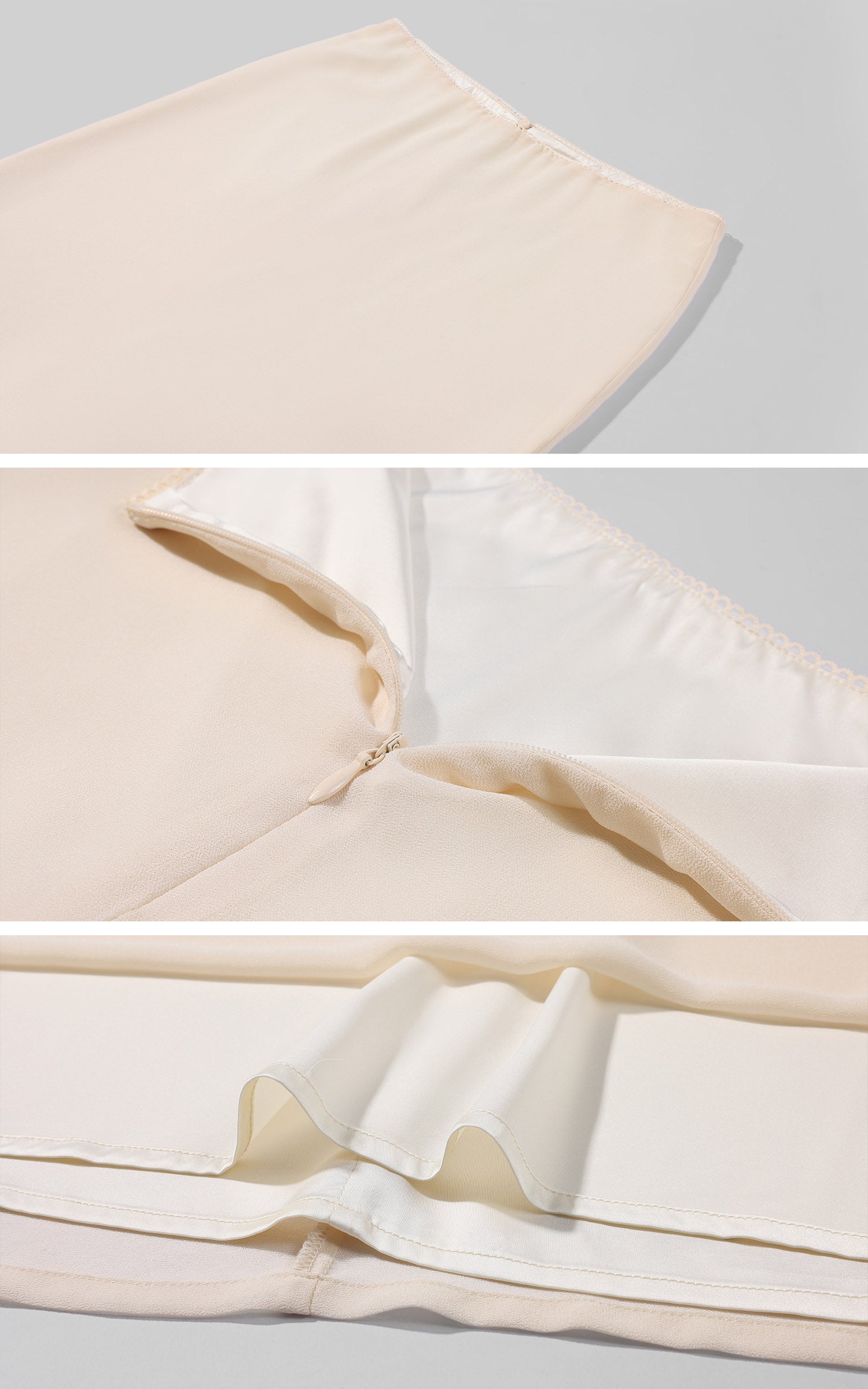 ROVENTE Haut court en dentelle crème drapé &amp; Ensemble jupe longue en soie