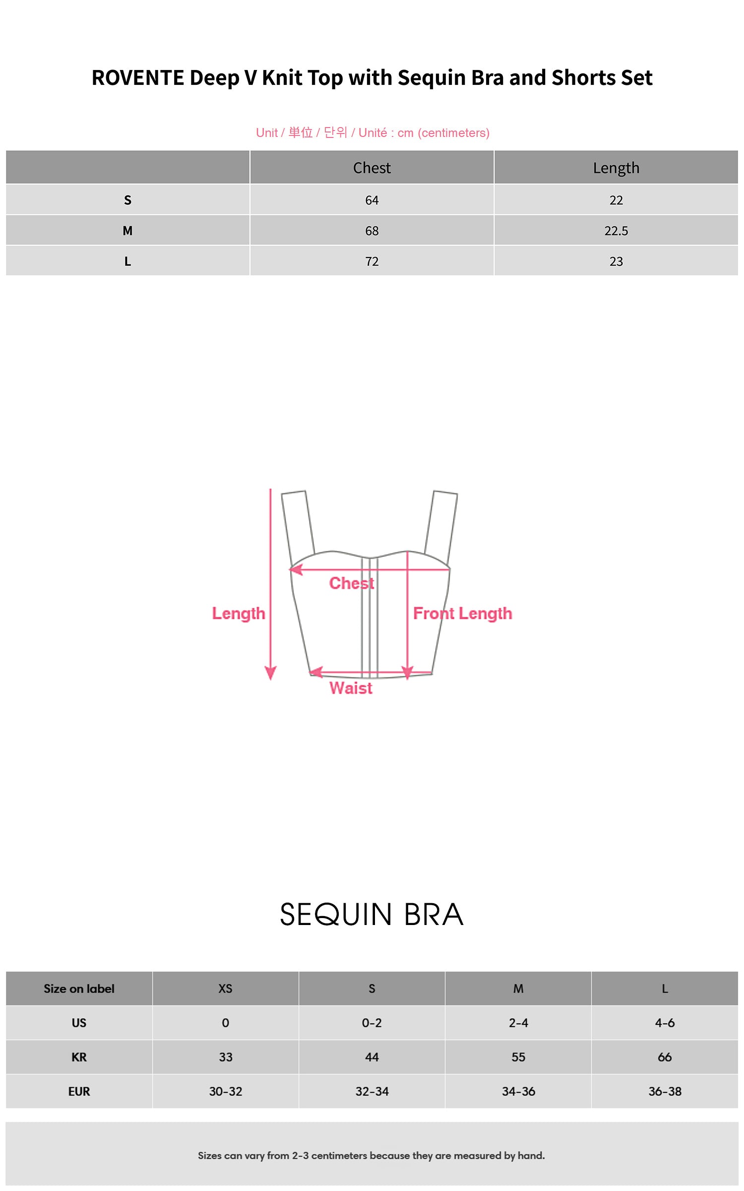 ROVENTE Deep V Knit Top with Sequin Bra and Shorts Set