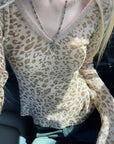 Rase le sol Leopard V-Neck Knit Base Layer Top