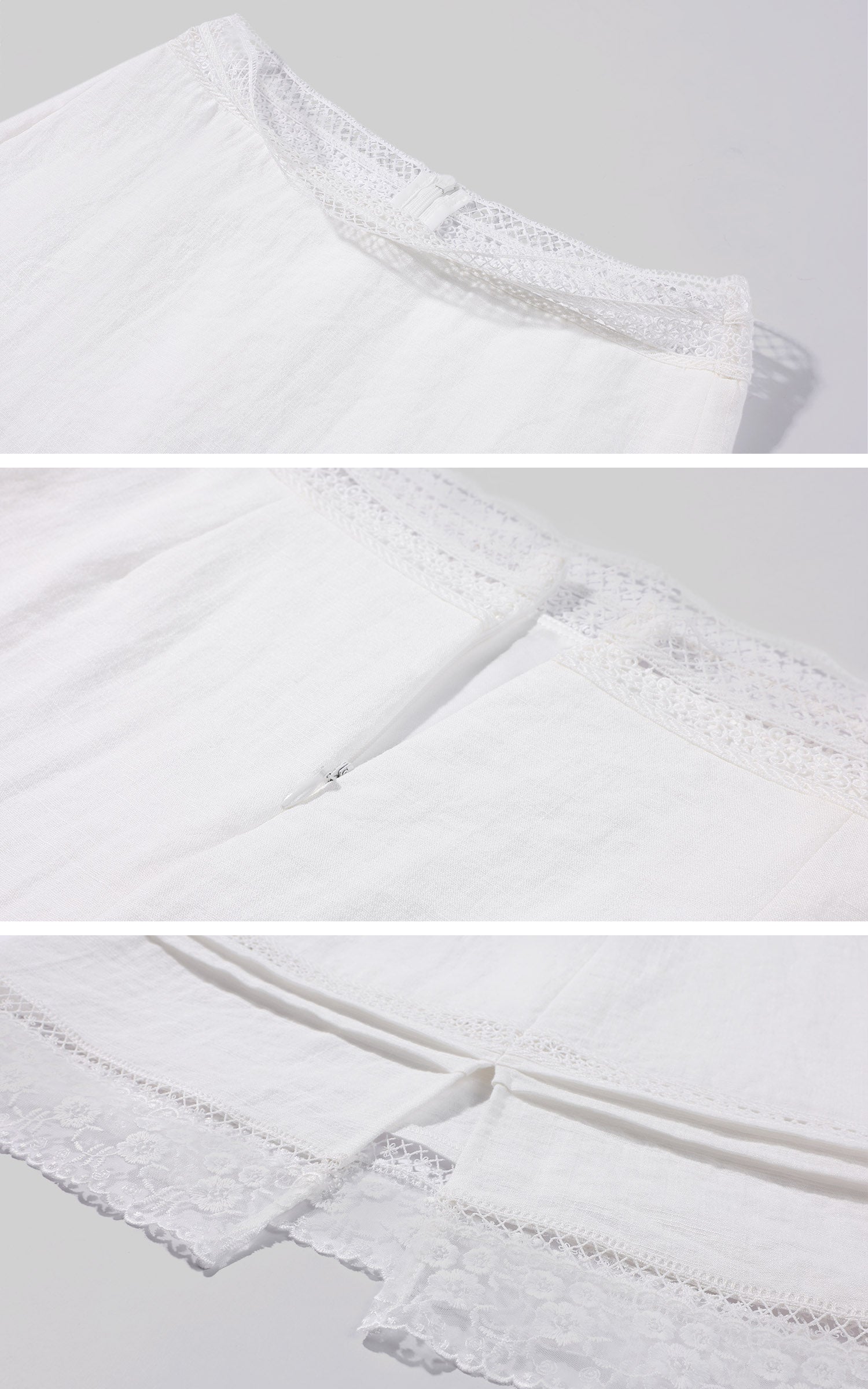Hydrae Vintage Lace Trim Linen Midi Skirt