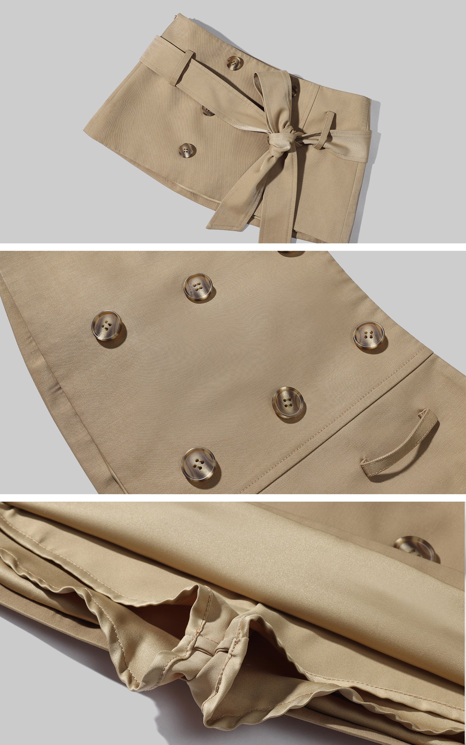 Hydrae 로우라이즈 벨티드 미니 스커트 더블 버튼 테일러드 마이크로 스커트 Y2K 핏