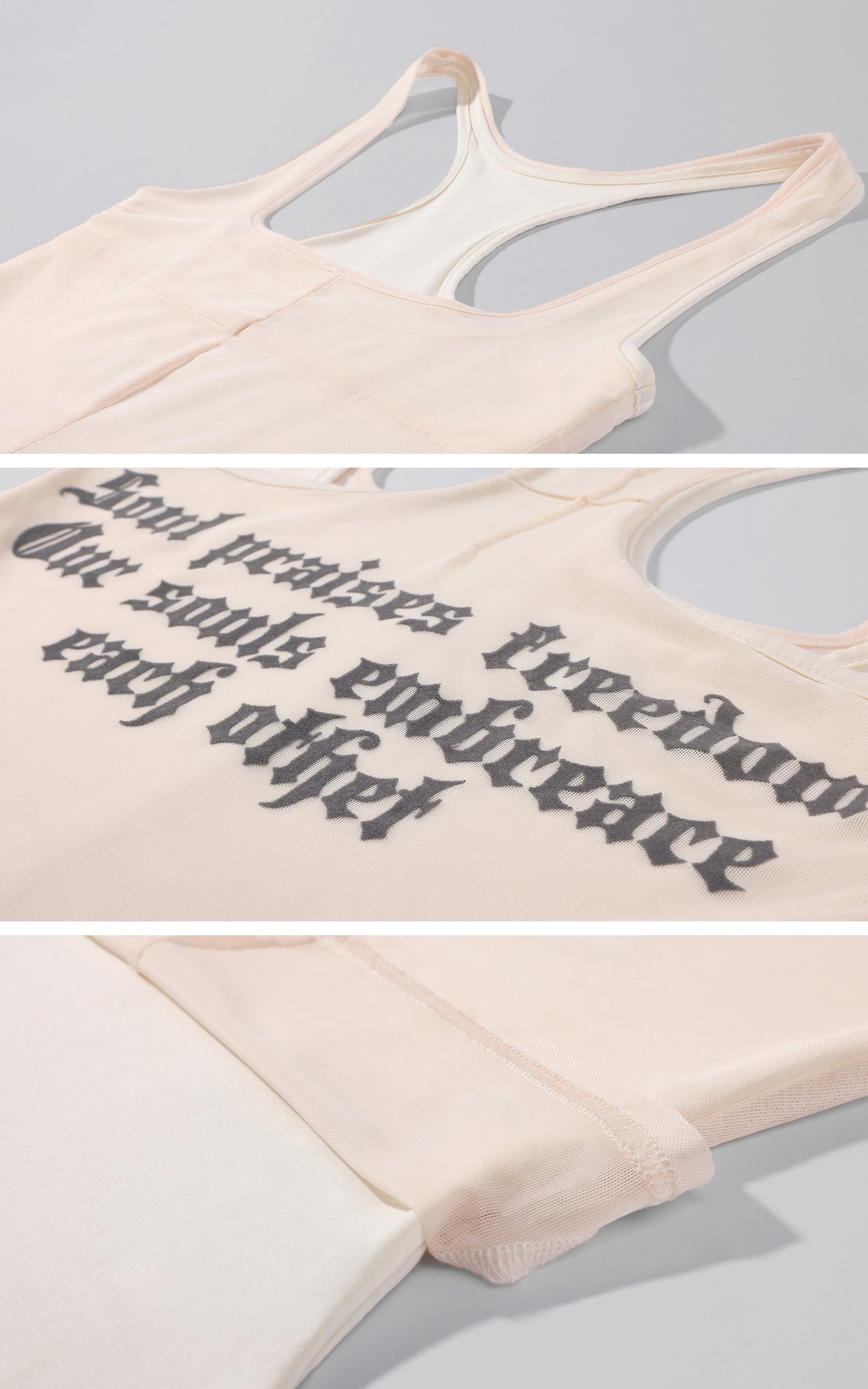 Rase le sol Gothic Letter Mesh Fitted Tank Top