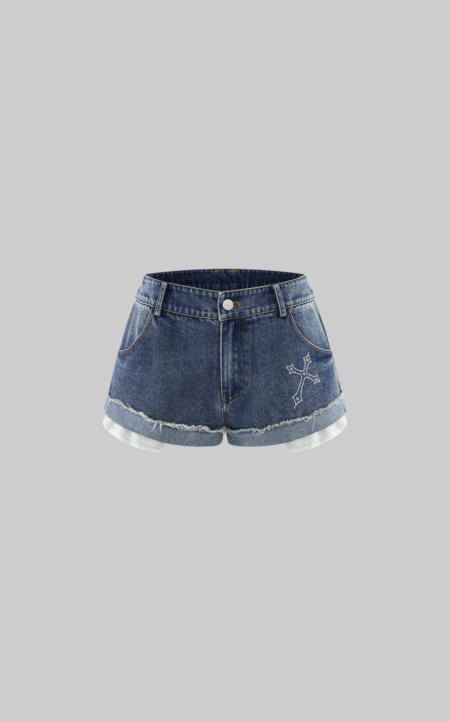Rase le sol Rhinestone Cross Denim Shorts