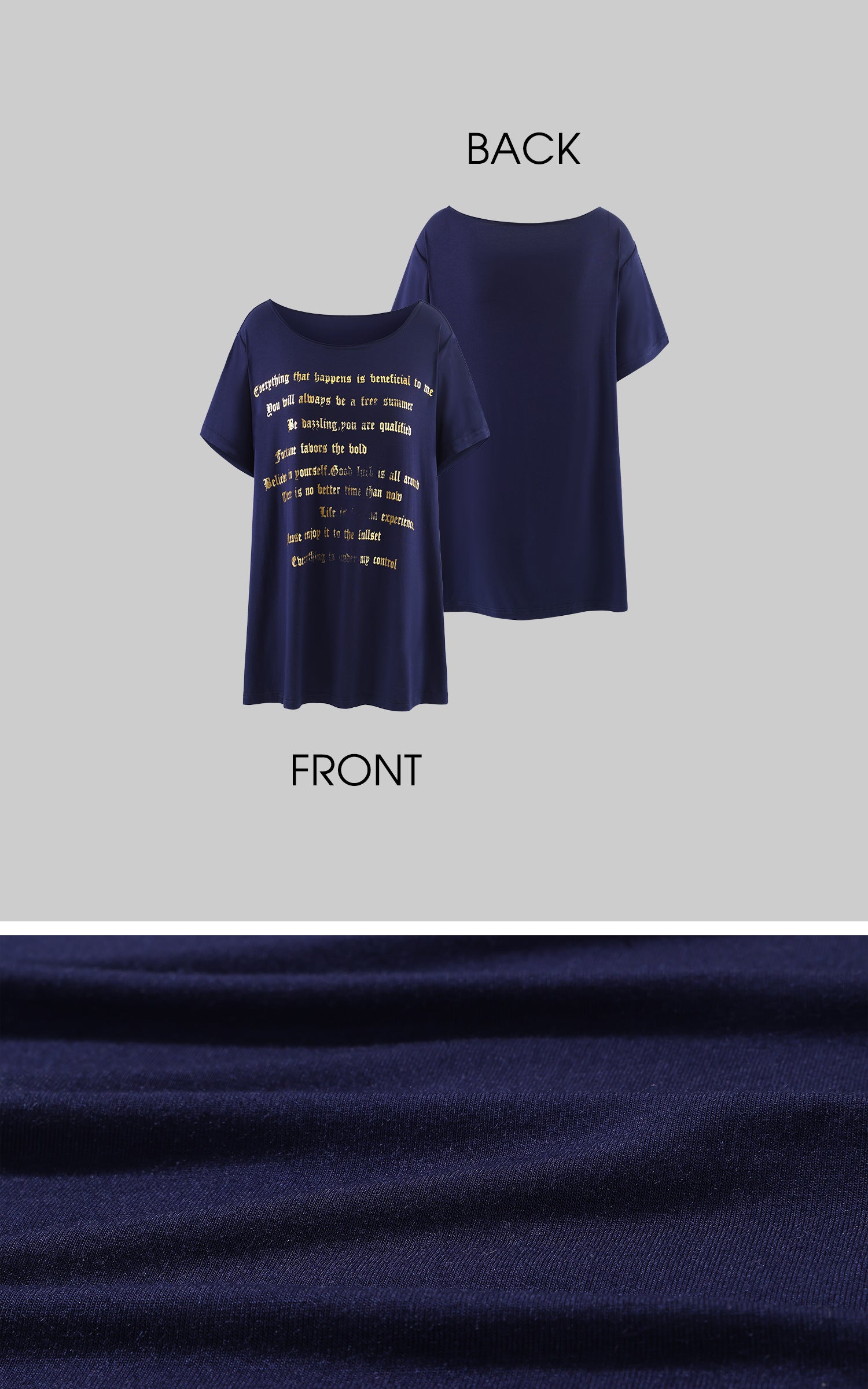 Rase le sol Navy Oversized Graphic T-Shirt with Gold Print