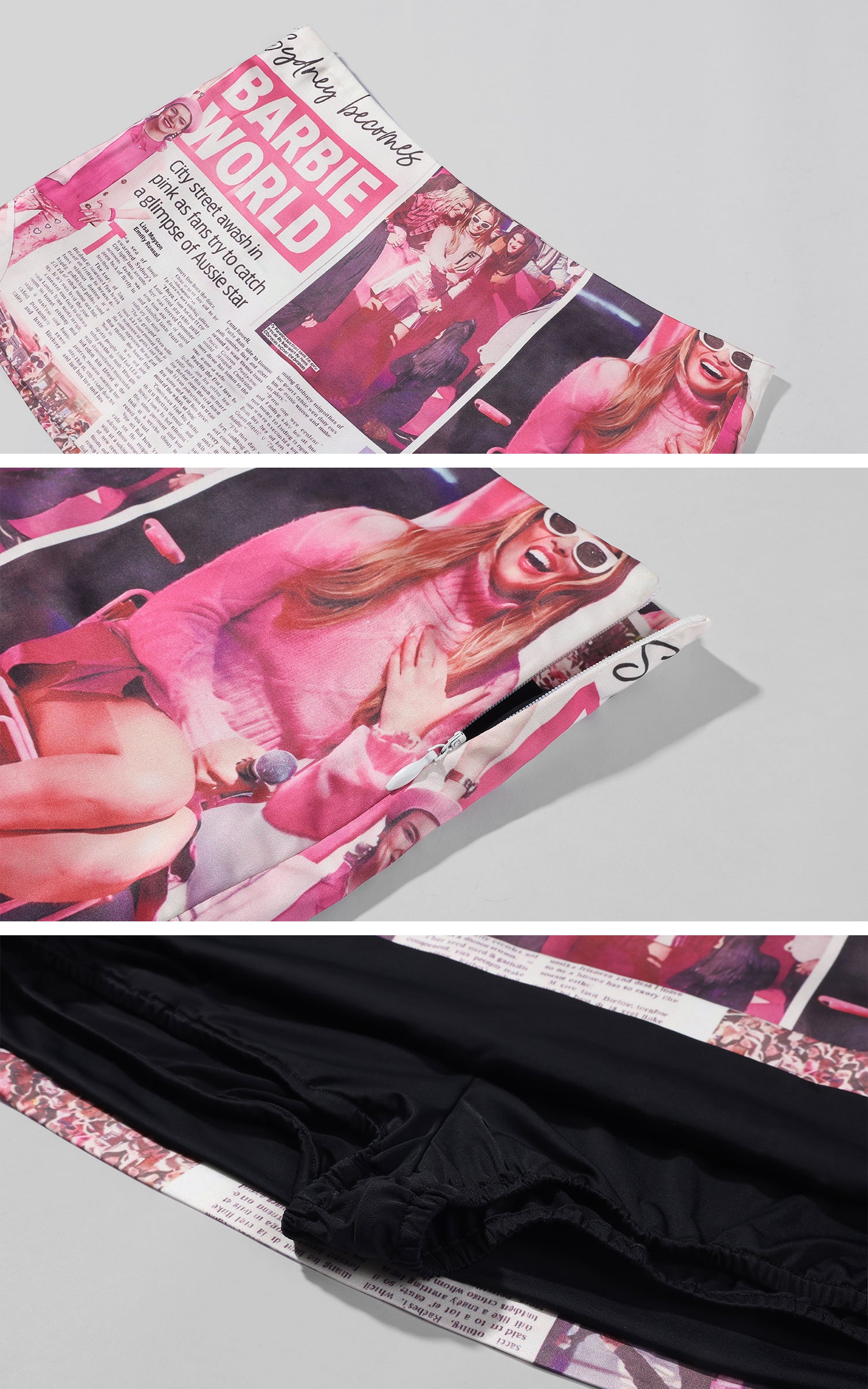 0122stepll Barbie World Newspaper Print Mini Skirt