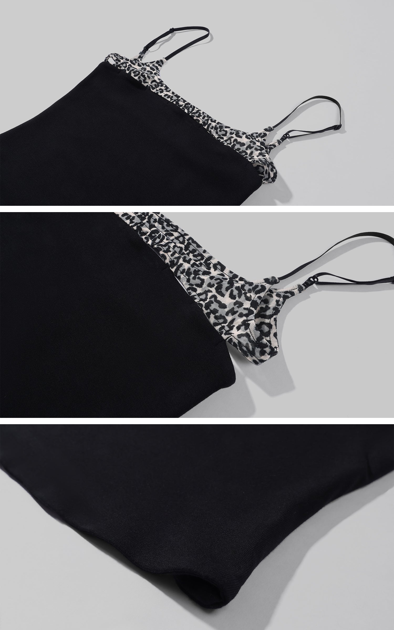 0122stepll Leopard Trim Slim Fit Spaghetti Strap Cami Top