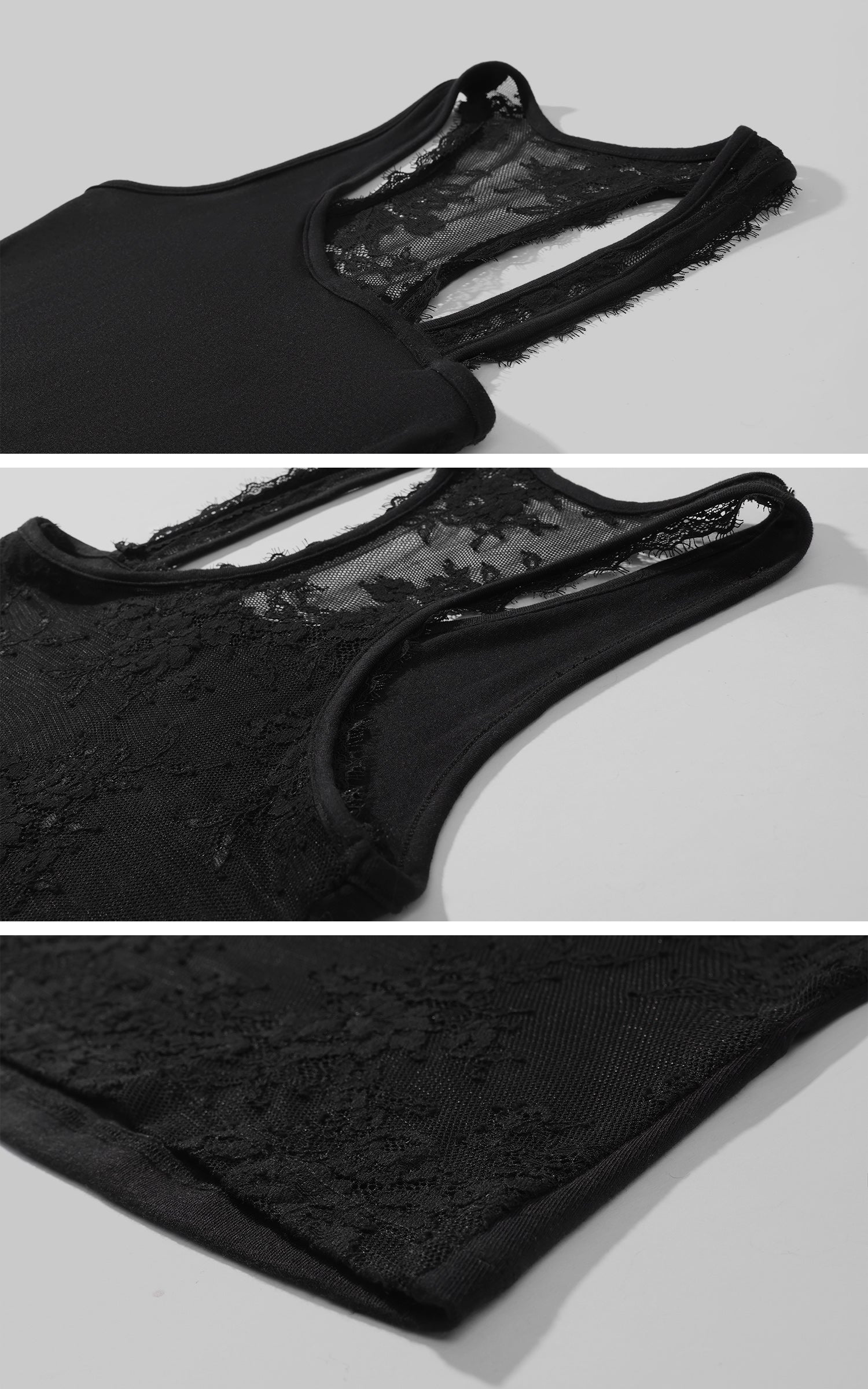 0122stepll Floral Lace Panel Racerback Tank Top