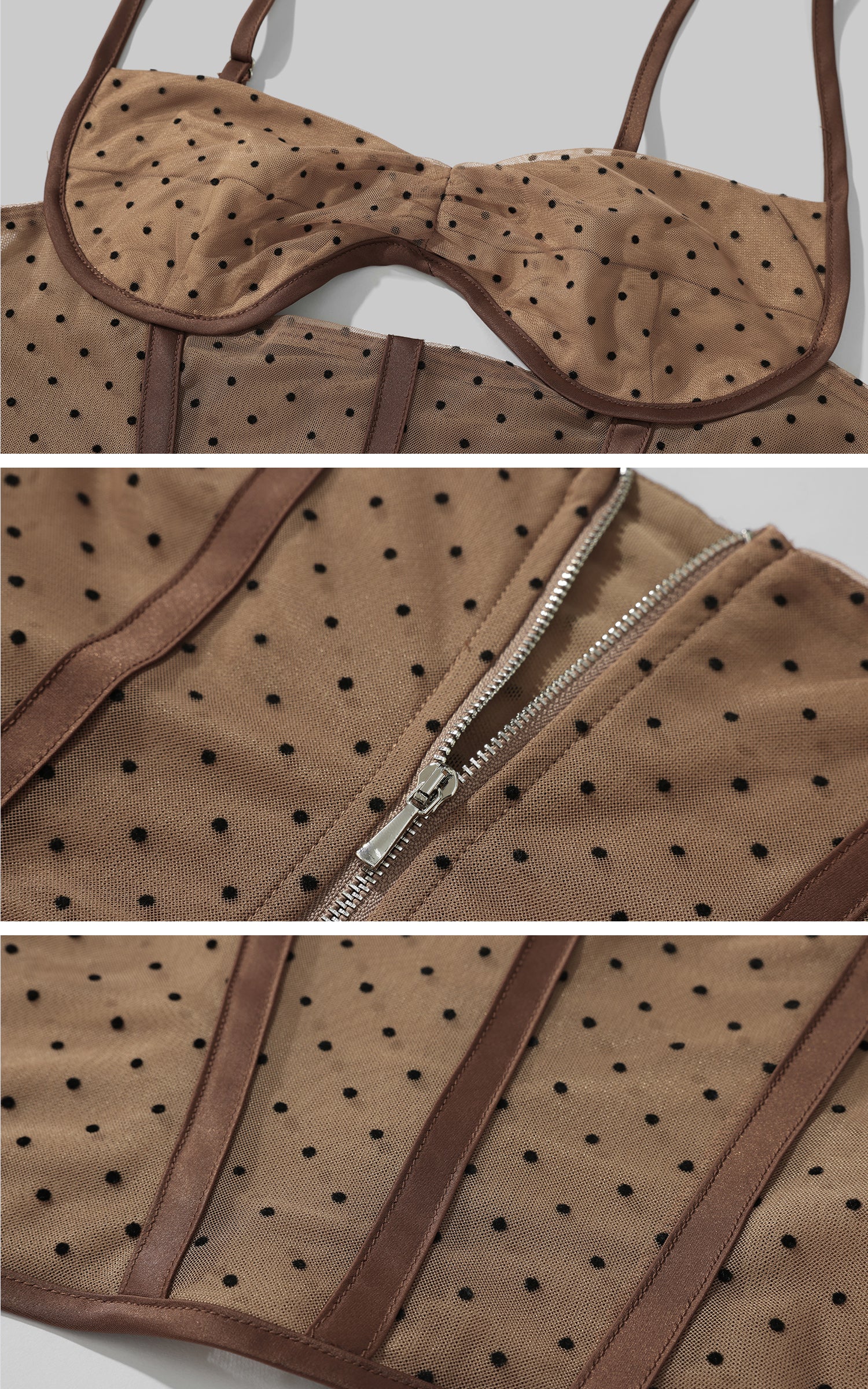 DreamyNerd Cocoa Dot Mesh Two-Piece Set - PINKPARKS