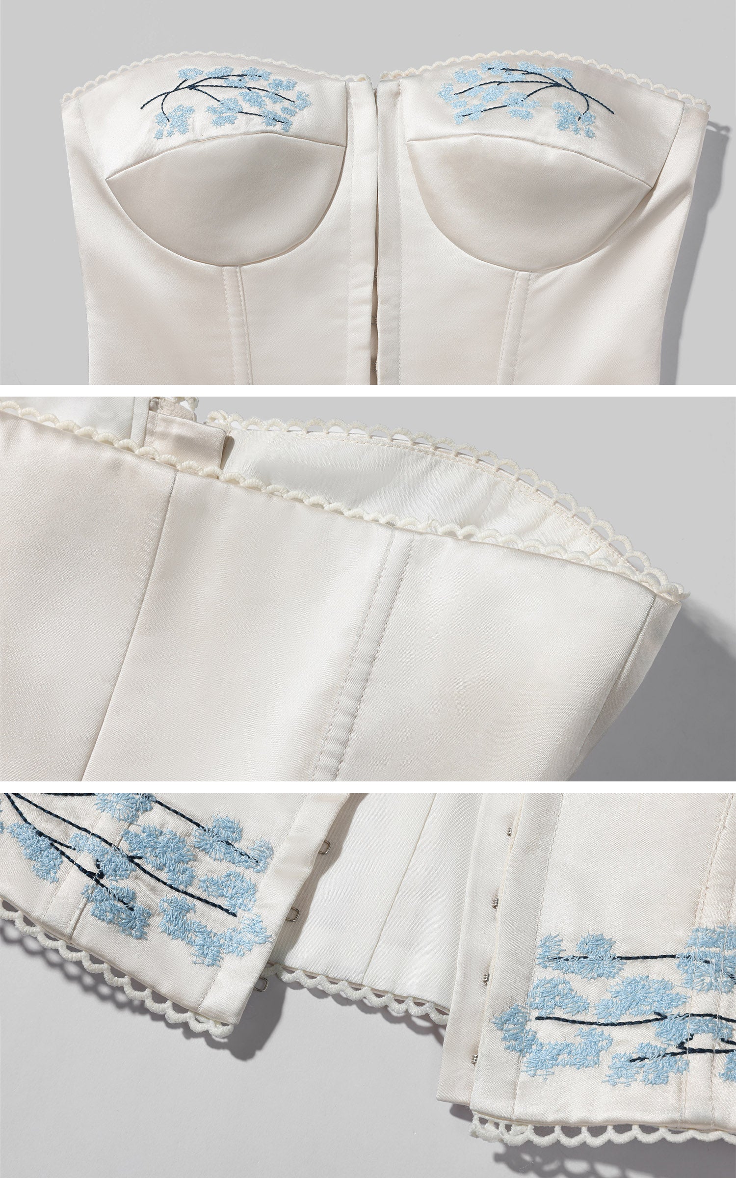 Hydrae Embroidered Satin Corset Top Strapless Slim Fit Bustier