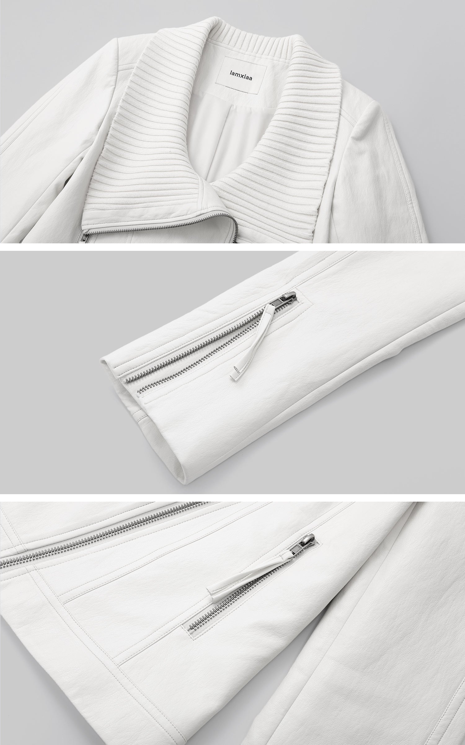 IAMXIAA 비대칭 지퍼 니트 칼라 슬림핏 바이커 자켓