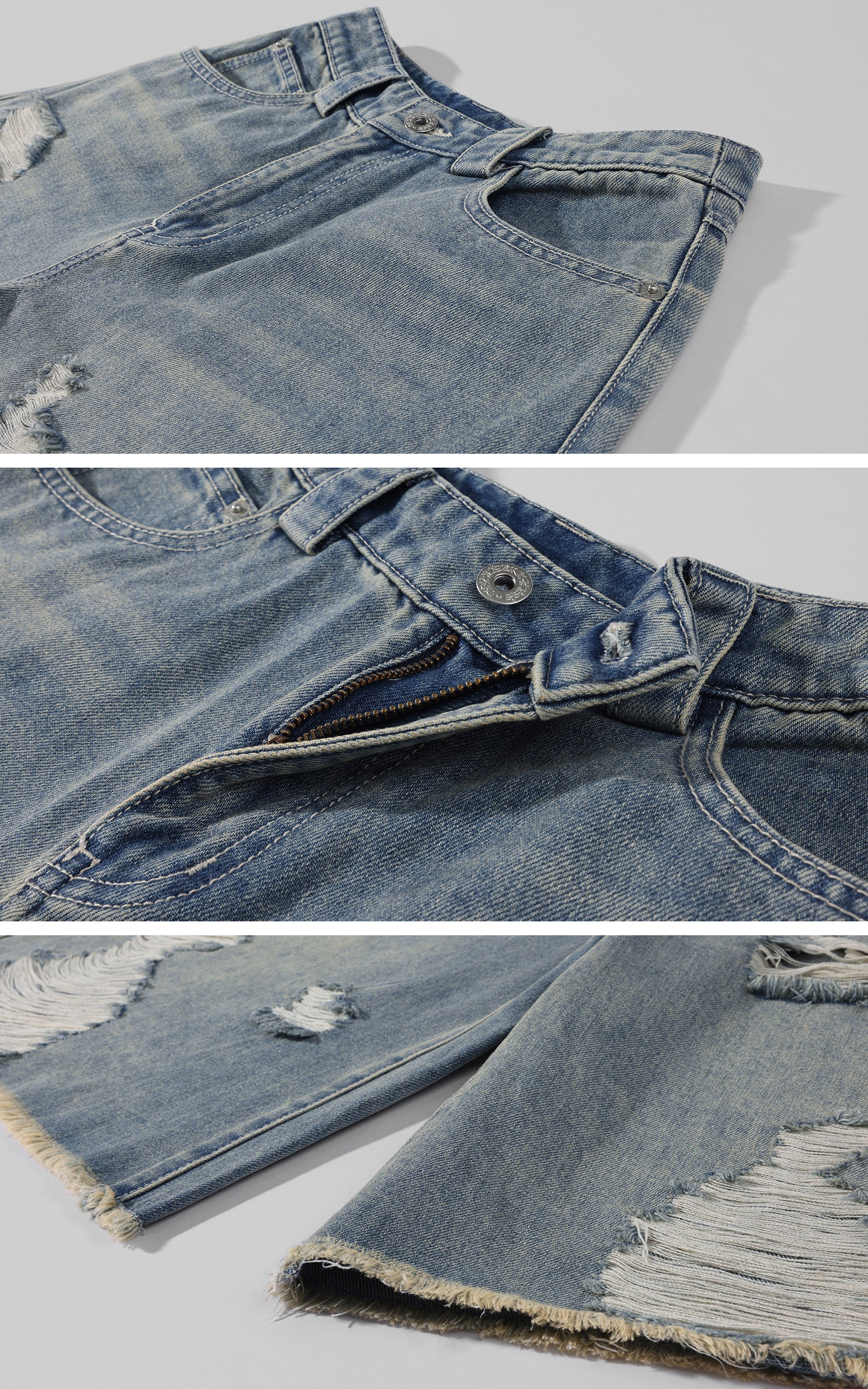 WARDEN EDGE Distressed Raw-Hem Oversized Denim Bermuda Pants
