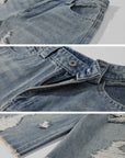WARDEN EDGE Distressed Raw-Hem Oversized Denim Bermuda Pants