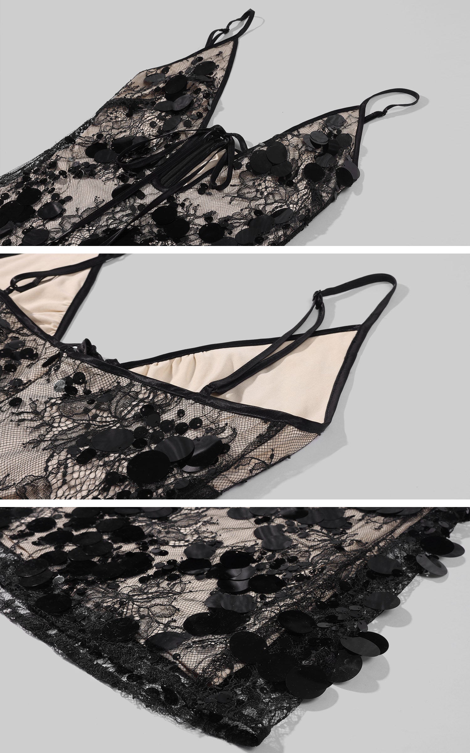 ROVENTE Lace Sequin Sheer Bodycon Maxi Dress