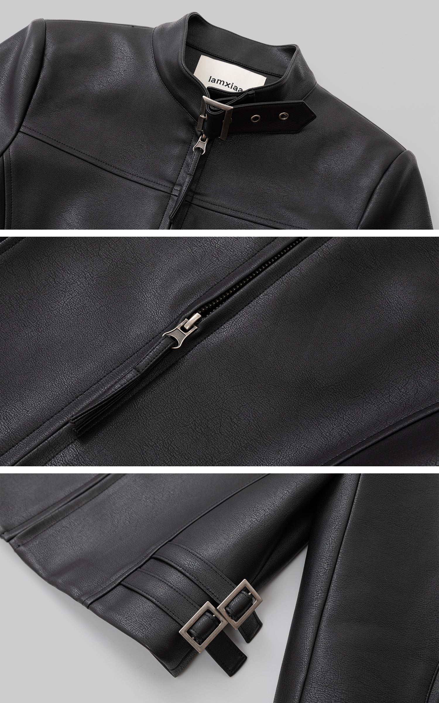 IAMXIAA Buckle-Neck Cropped Faux Leather Jacket