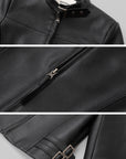 IAMXIAA Buckle-Neck Cropped Faux Leather Jacket