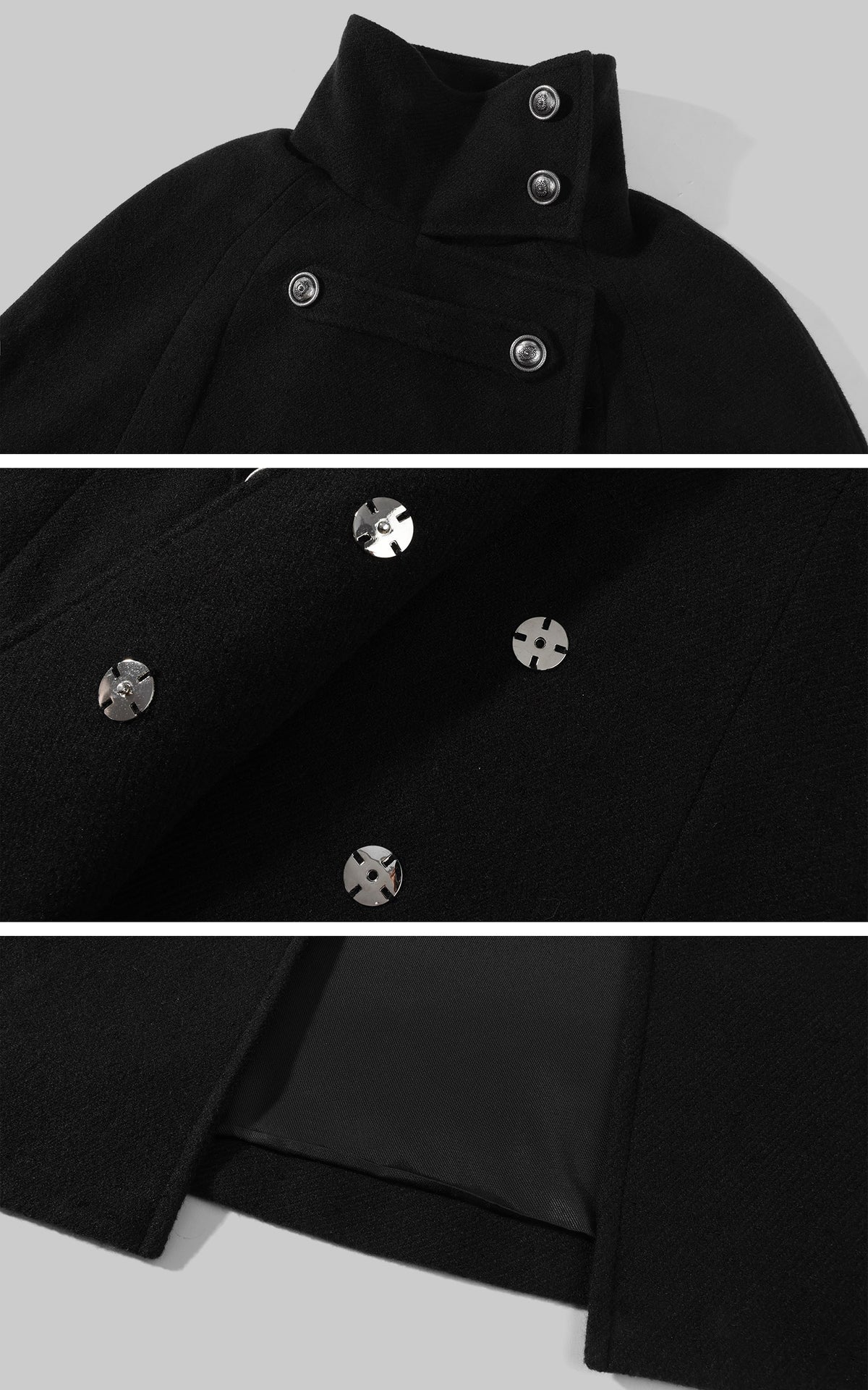 Hydrae Military Inspired Wool Cape Coat With Double Breasted Button Detailing