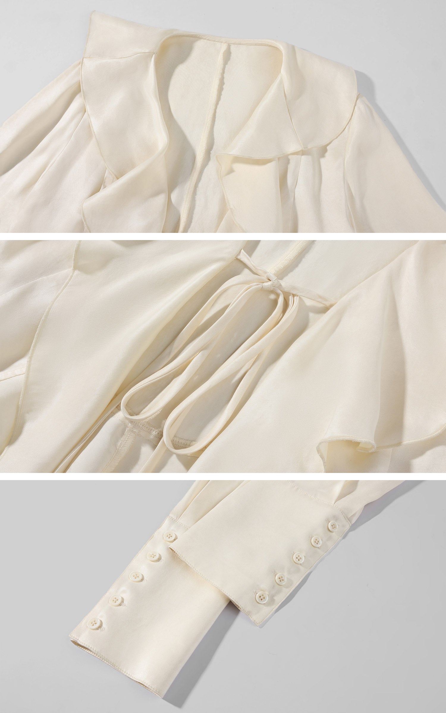 Rase le sol Ivory Ruffled Tie-Front Asymmetric Blouse