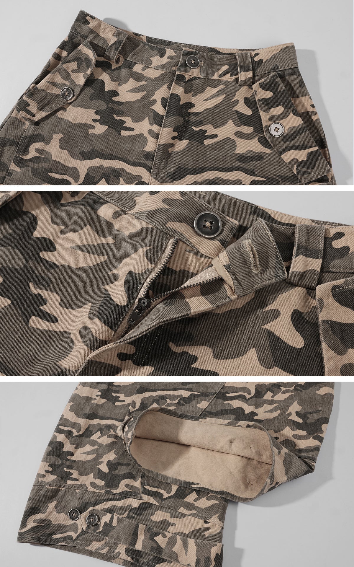 Rase le sol Camouflage Wide Leg Cargo Pants with Buttoned Hems