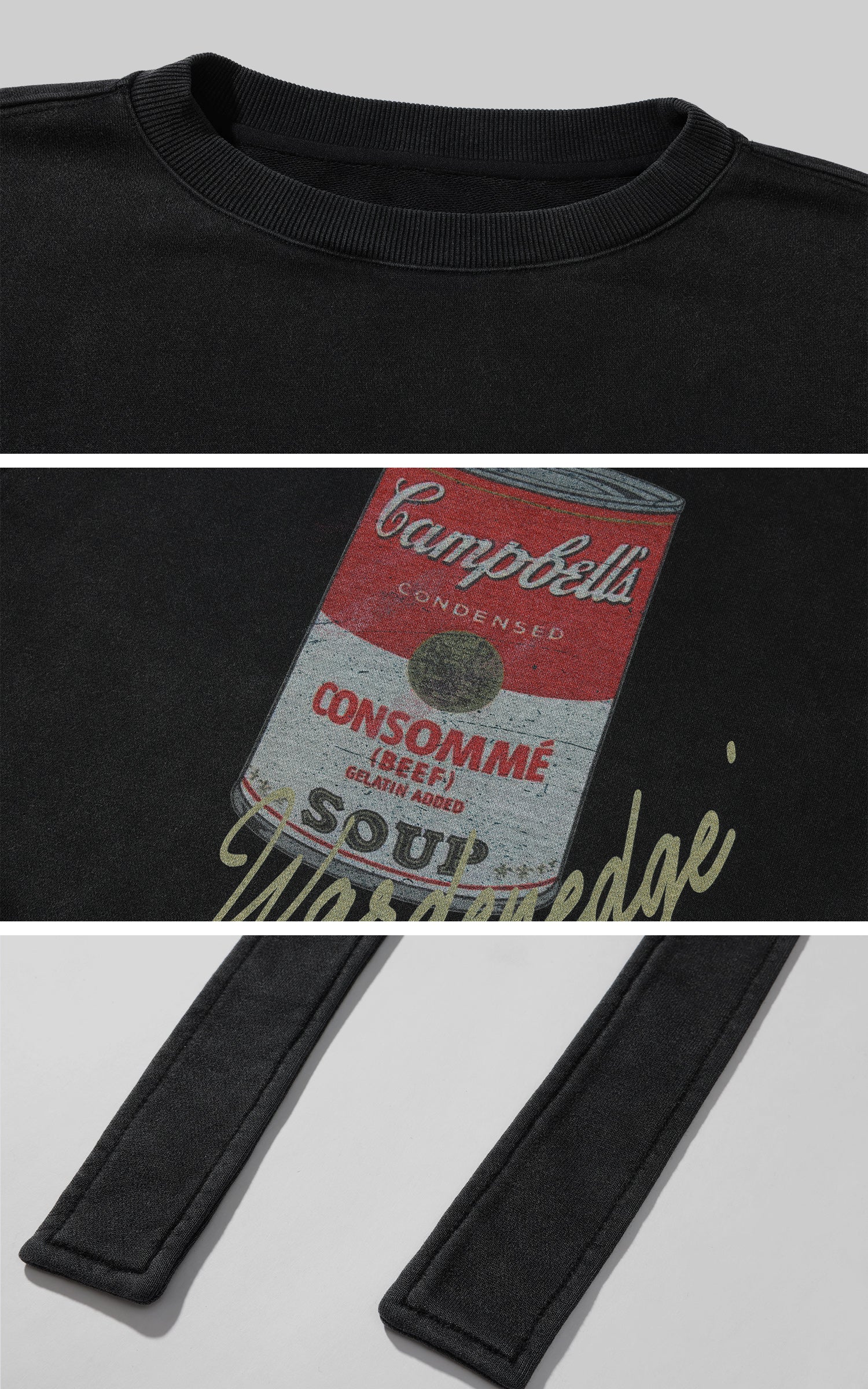WARDEN EDGE Oversized Graphic Sweatshirt with Vintage Campbell Print and Strap Hem Detail