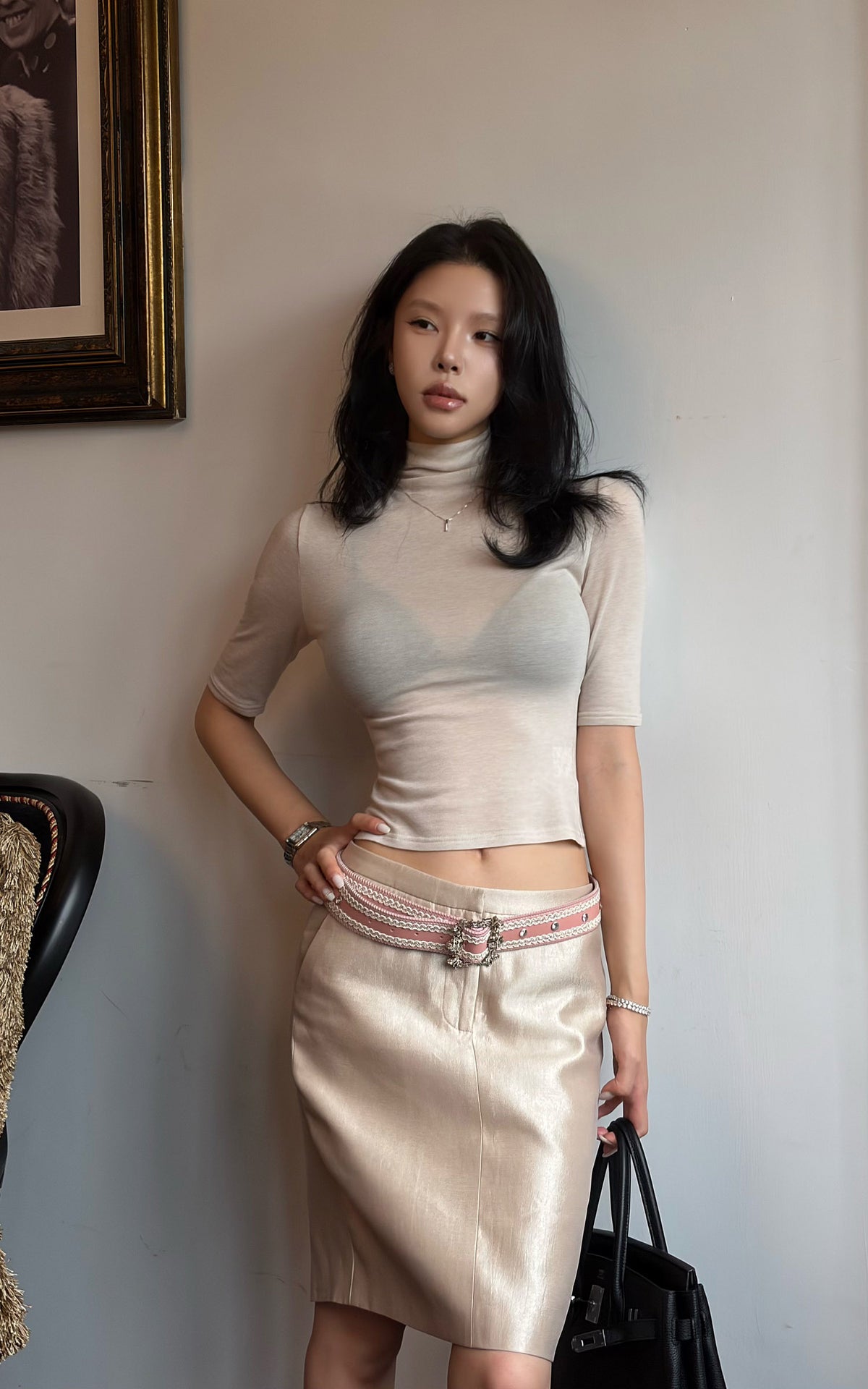 Hydrae Sheer Turtleneck Short Sleeve Top