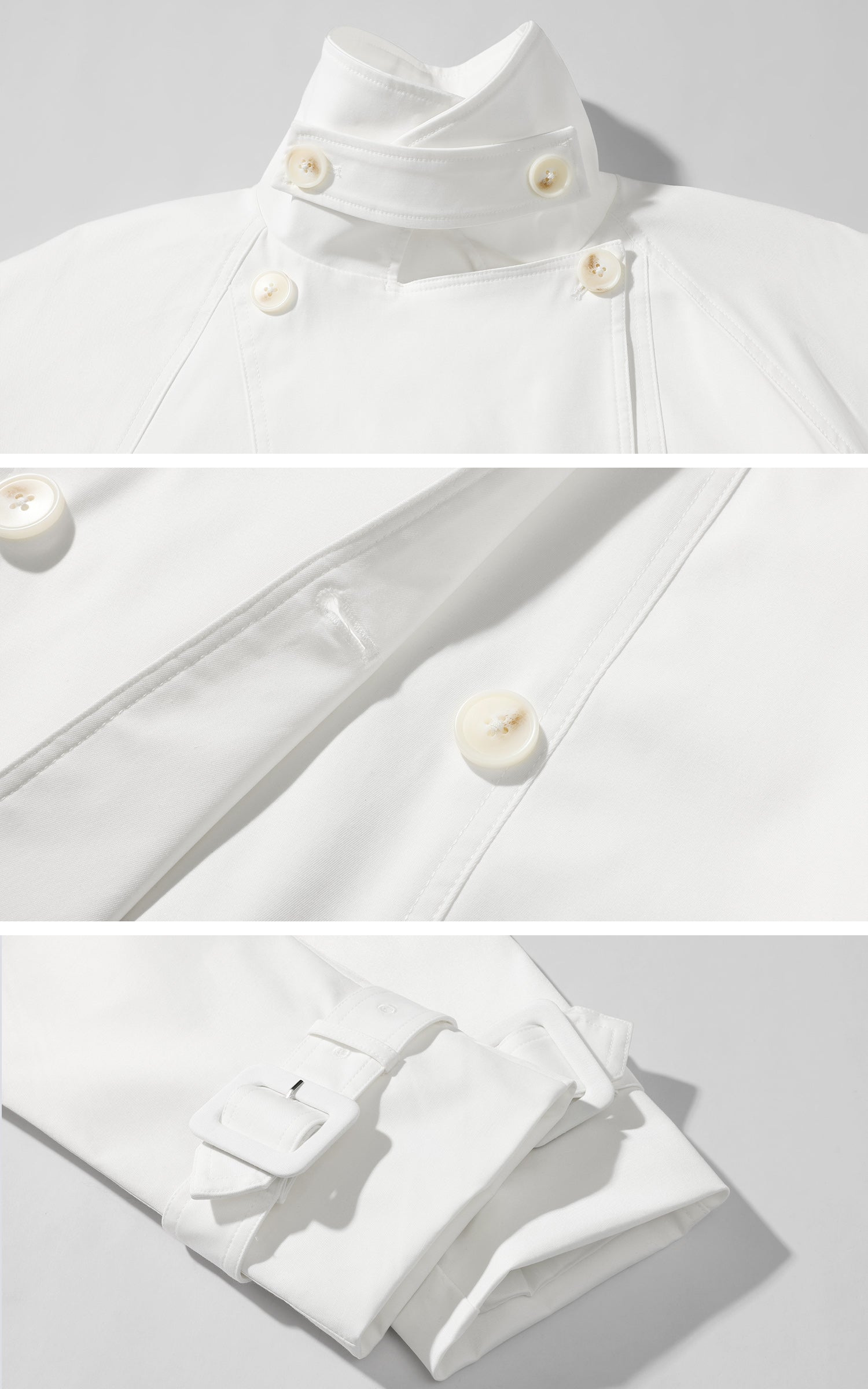 ROVENTE Cropped Double-Breasted Trench Jacket with Structured Lapels and Buckled Cuffs