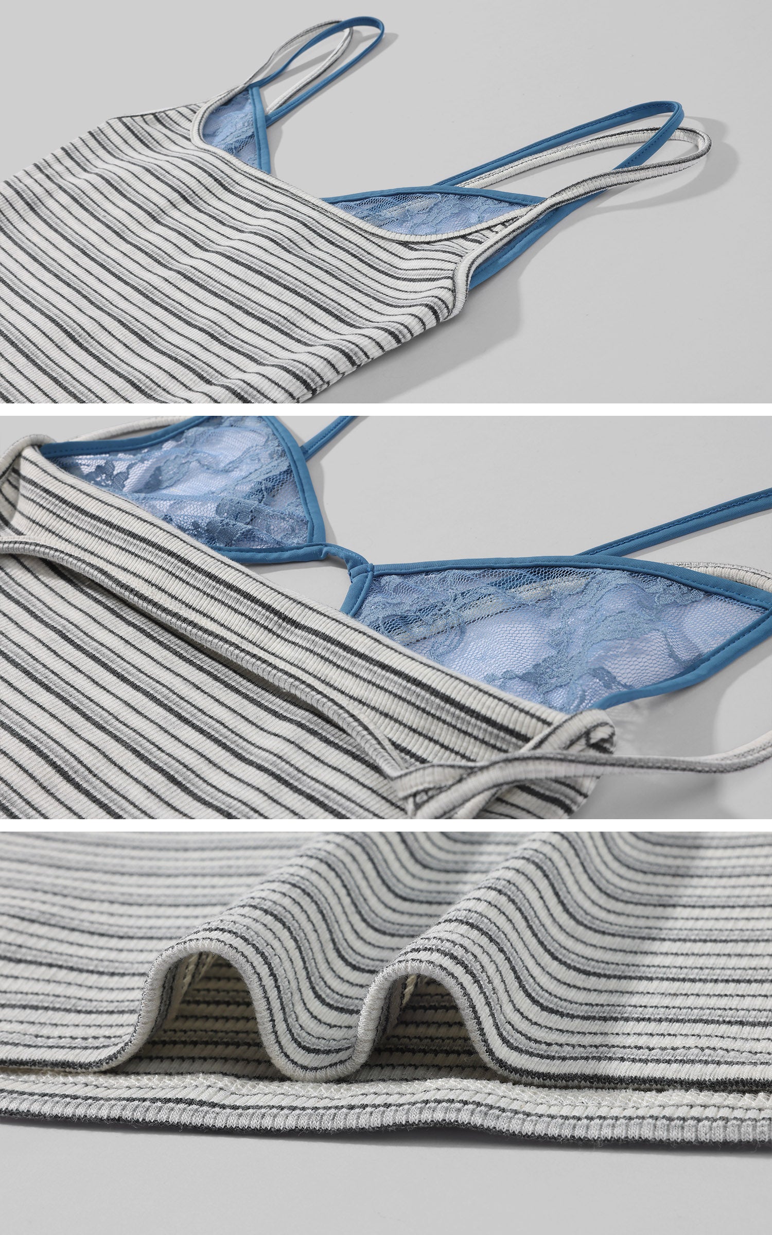 Hydrae Striped Lace-Trim Square Neck Cami Top