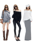 IAMXIAA Off Shoulder Knit Top Long Sleeve Pullover