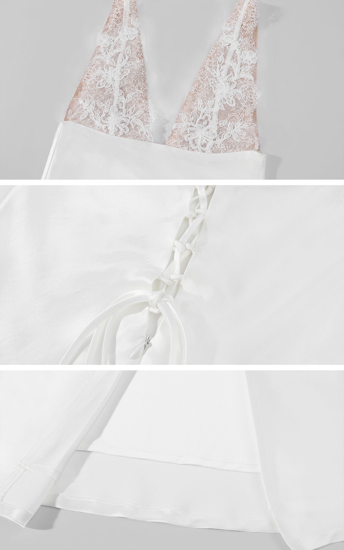 ROVENTE Lace-Trim Lace-Up Satin Maxi Dress