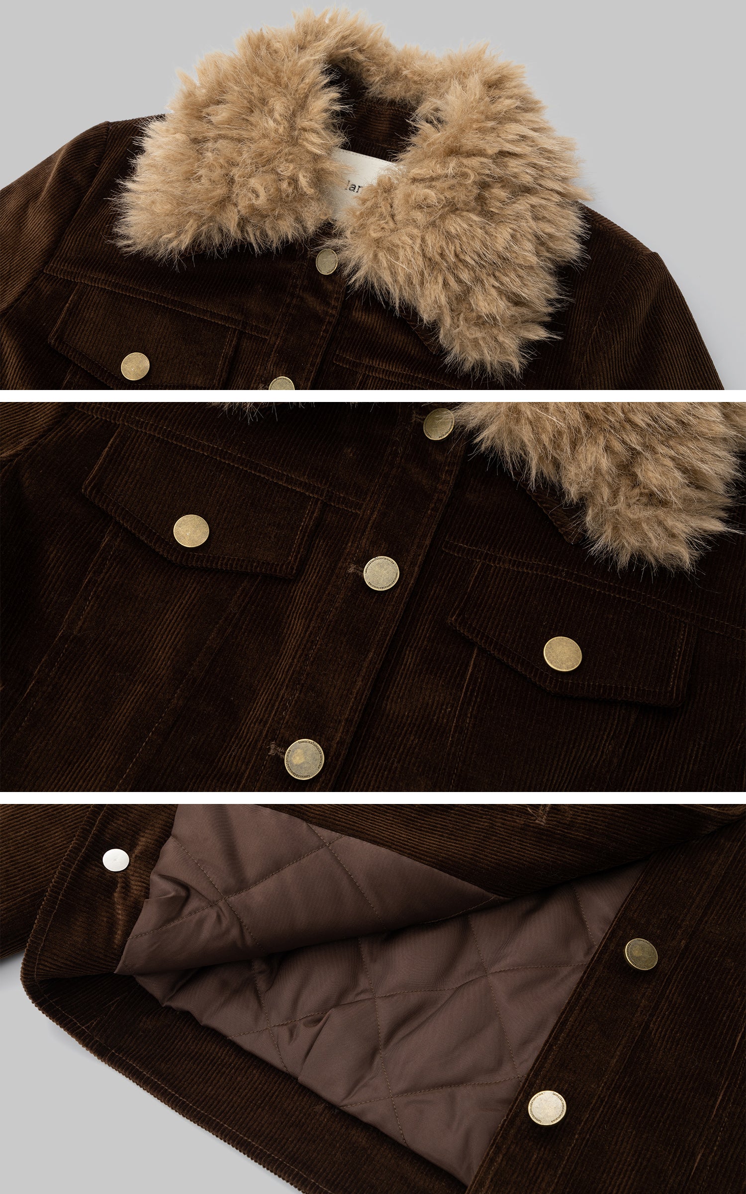 IAMXIAA 코듀로이 퍼 트림 자켓 &amp; 미니 쇼츠 세트