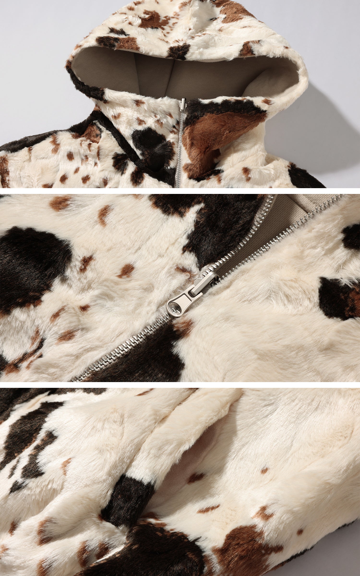 Veste réversible avec maille lisse et tissu pelucheux motif vache