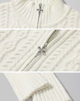 Rase le sol High Neck Cable Knit Cardigan with Sculpted Fit and Cross Zipper Detail