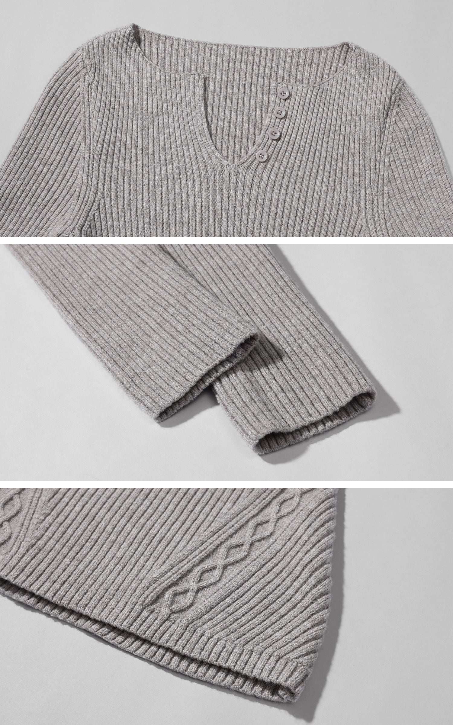 WARDEN EDGE 슬림핏 골지 니트 오픈넥 탑