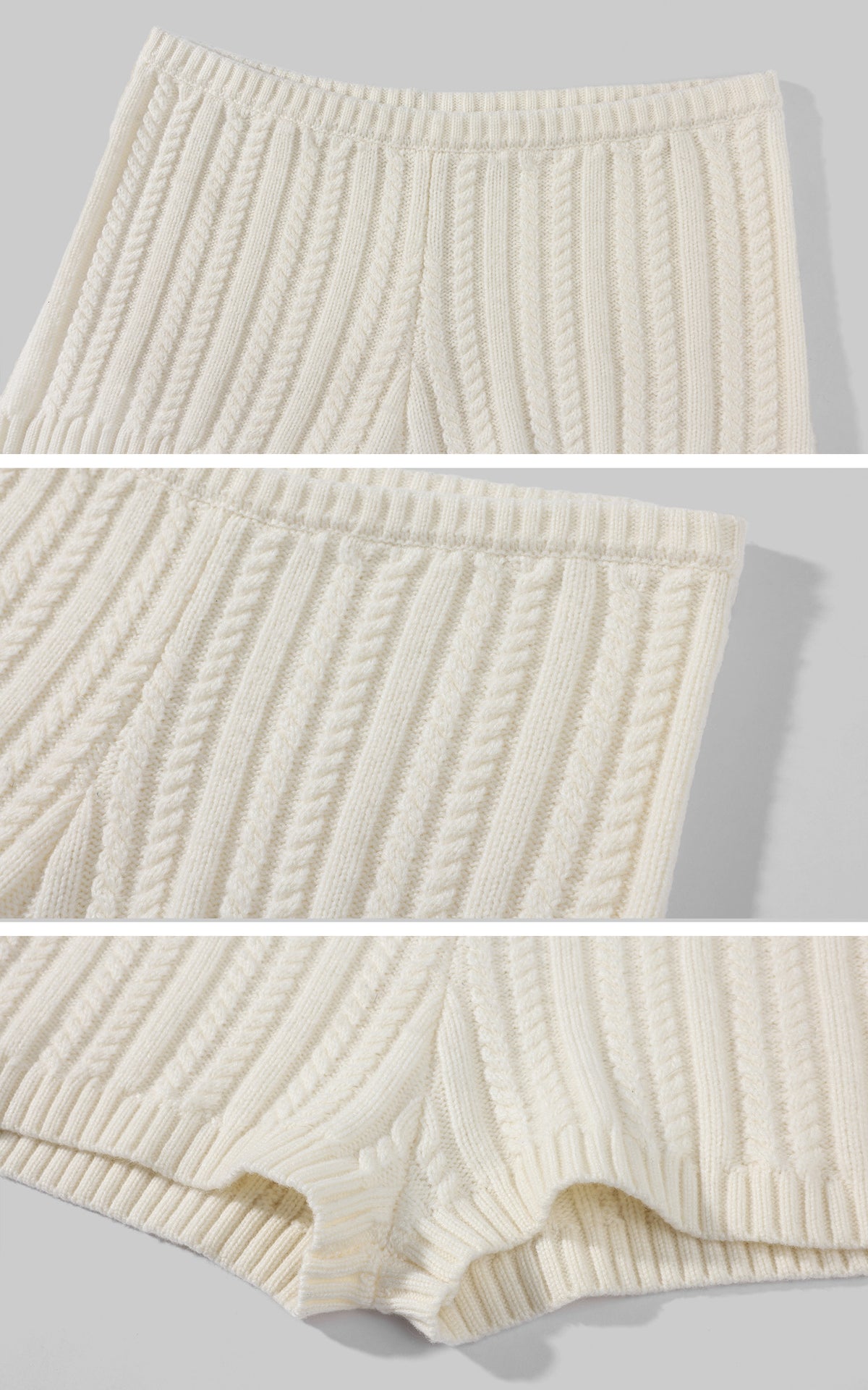 ROVENTE Plunging V-Neck Cable-Knit Sweater &amp; Mini Shorts Set with Ribbed Waist