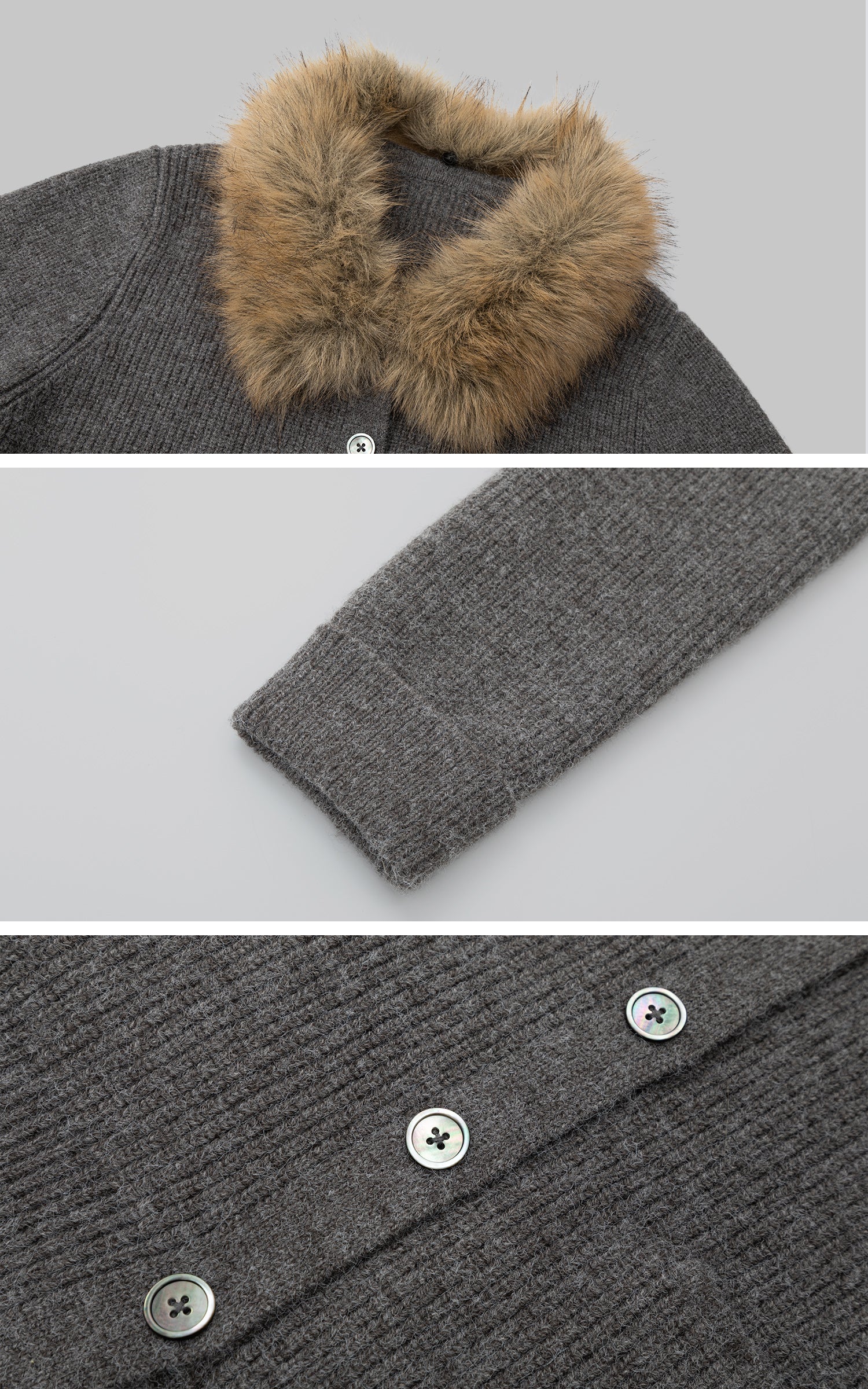 IAMXIAA 페이크 퍼 칼라 울 느낌 니트 가디건