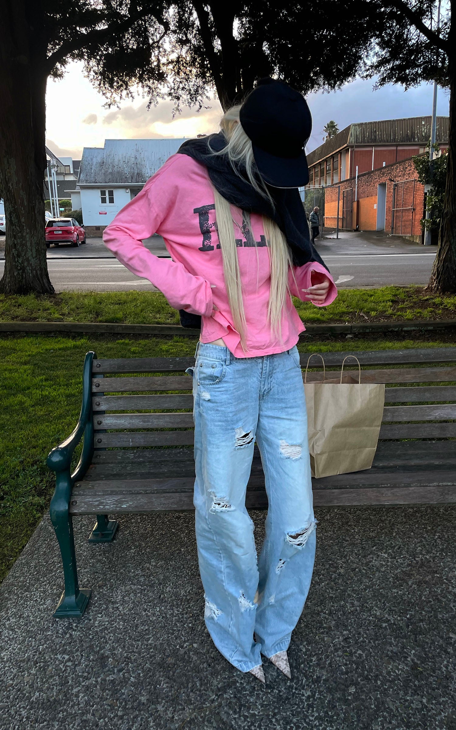 Rase le sol Pantalon en denim à jambes larges déstructuré