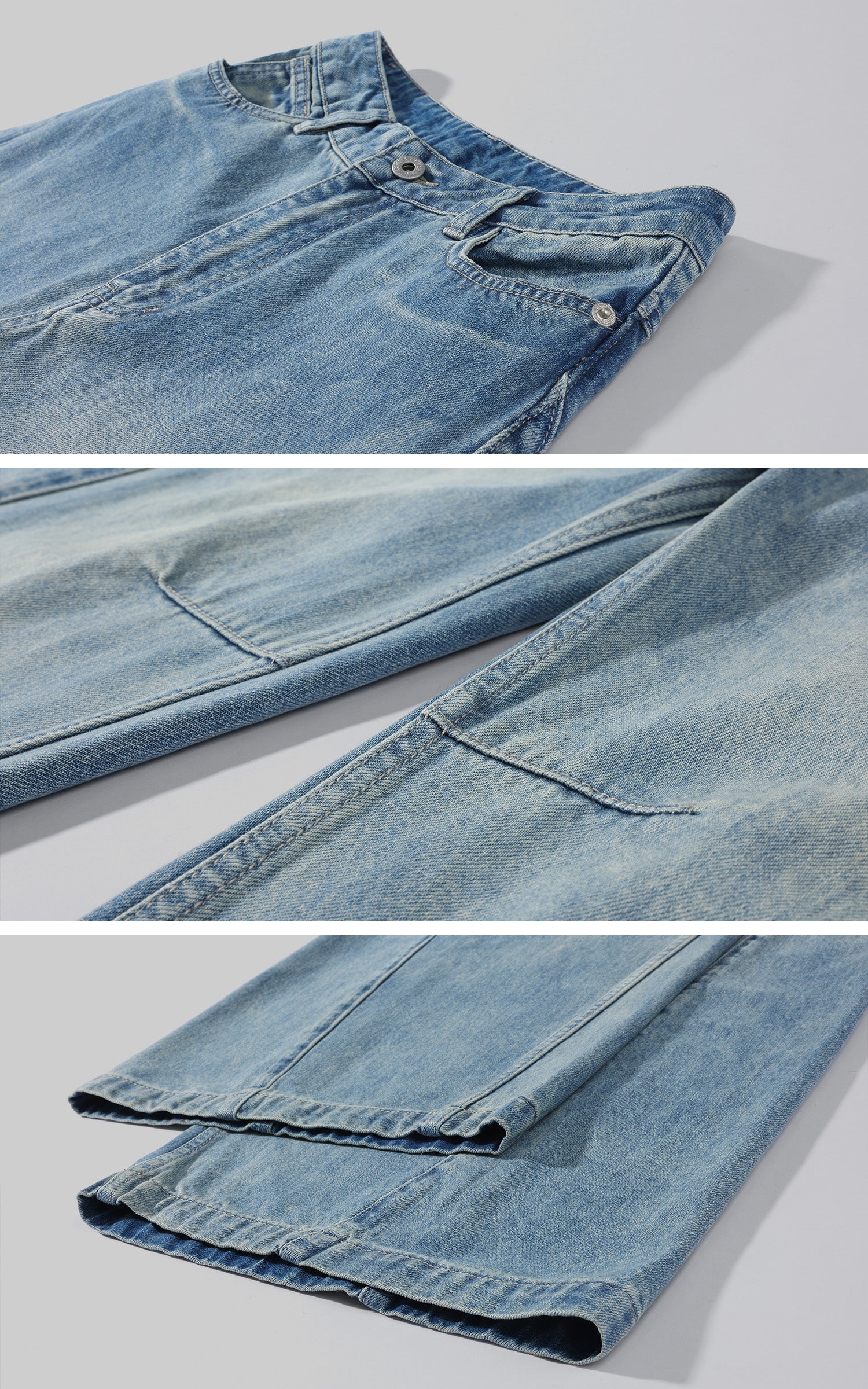 WARDEN EDGE Washed Panel Wide-Leg Denim Pants