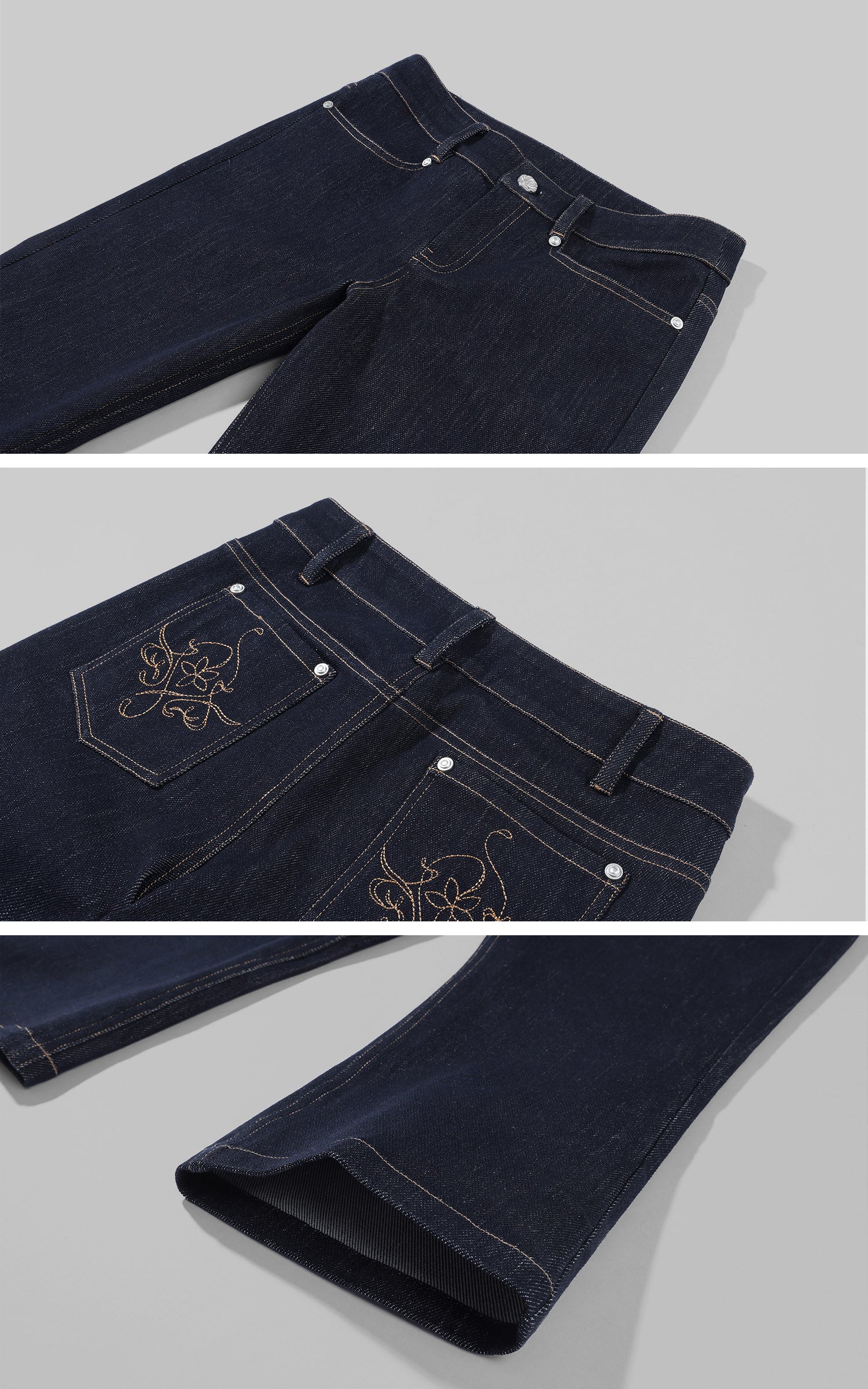 Hydrae Dark Indigo Embroidered Cropped Flare Denim Pants