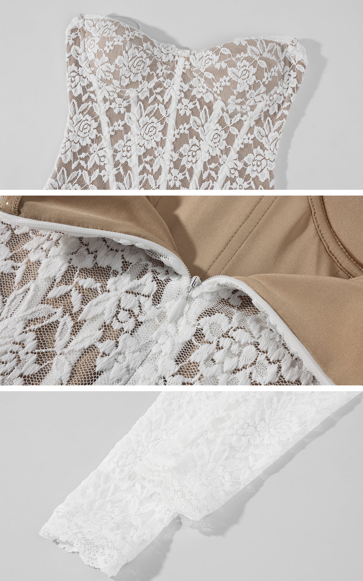 ROVENTE Ivory Lace Corset Cutout Maxi Dress