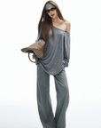 IAMXIAA Asymmetric Strap Slouchy Long Sleeve Top Casual Streetwear Pocket Tee