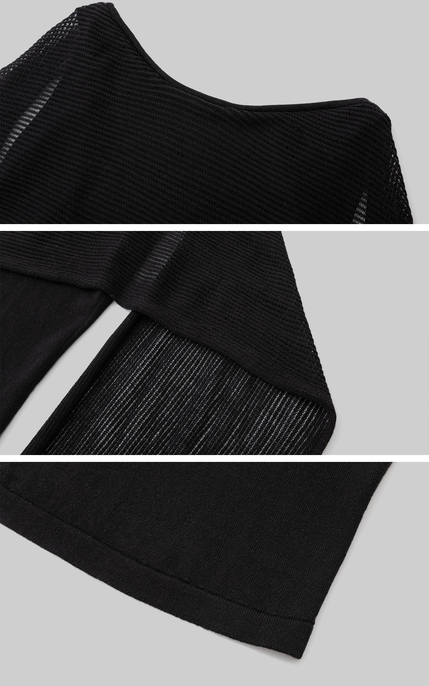 IAMXIAA Sheer Ribbed Knit Cape Sleeve Open Back Cropped Top