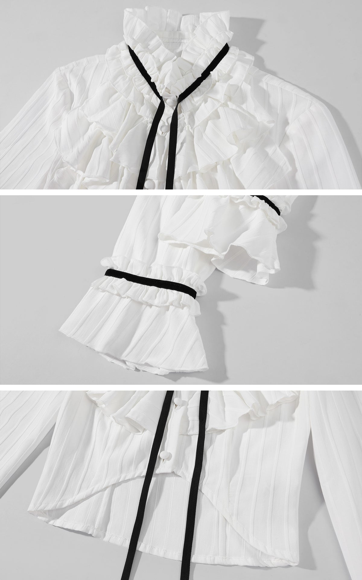 Rase le sol Ruffled High-Neck Ribbon Cropped Blouse