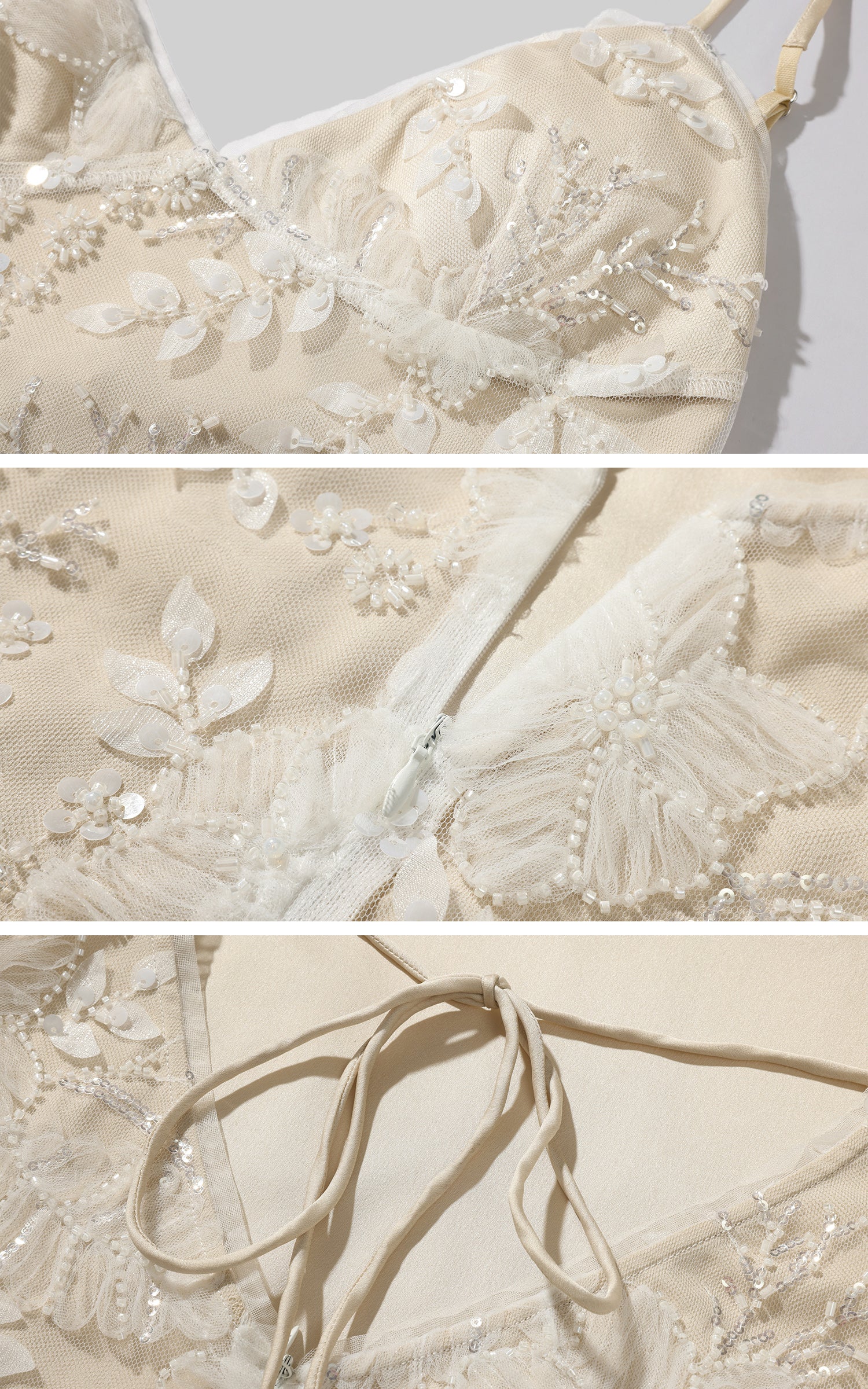 ROVENTE Embellished Lace Maxi Dress with Sequin Detail and Open Back