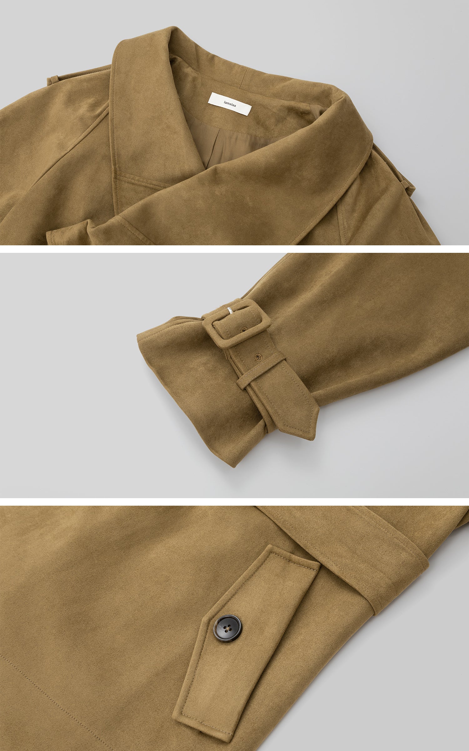 IAMXIAA Faux Suede Belted Jacket with Draped Lapel