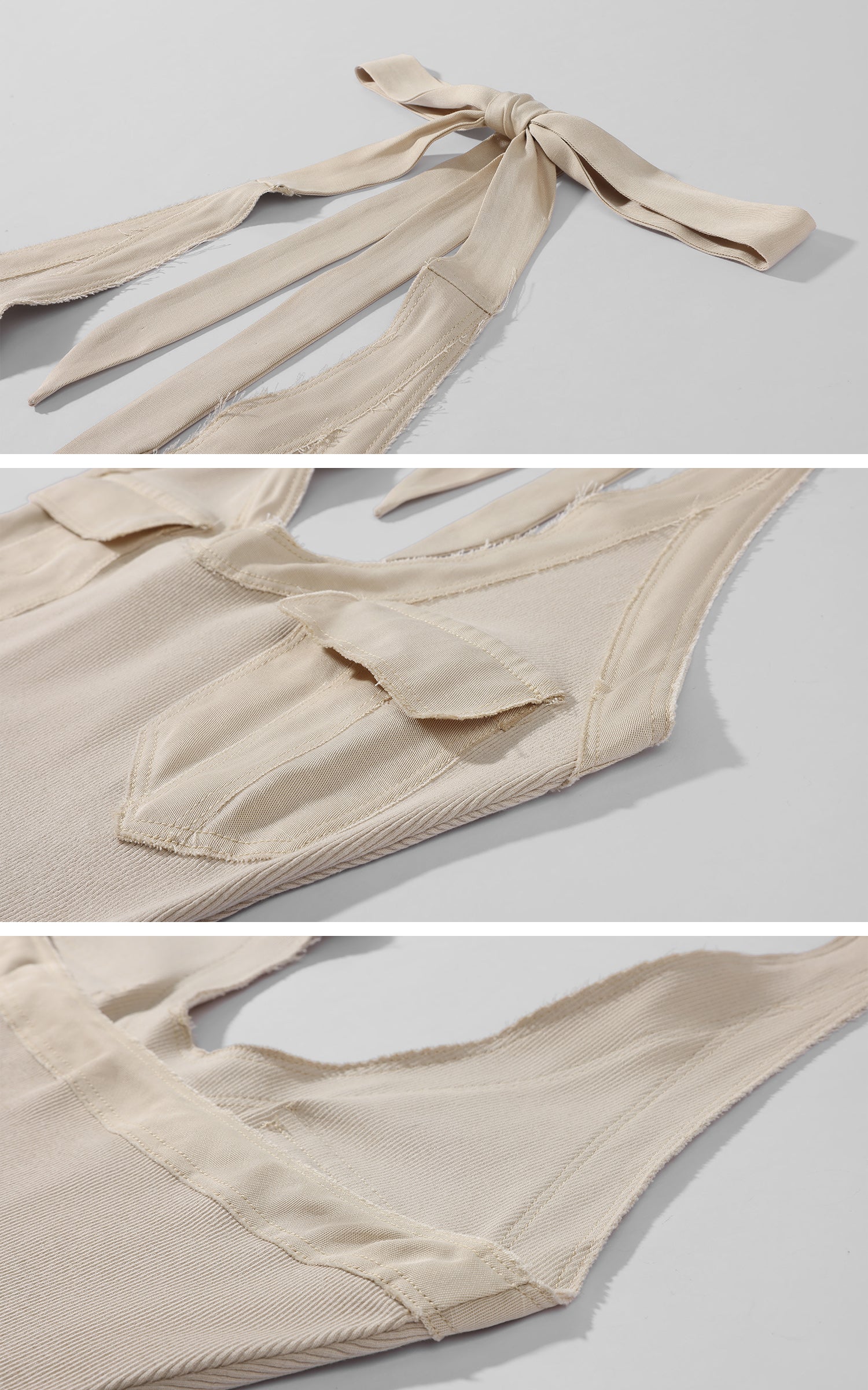 ROVENTE Khaki Halter Tie Ribbed Tank Top