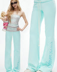 IAMXIAA Mint Script Logo Low-Rise Flared Pants