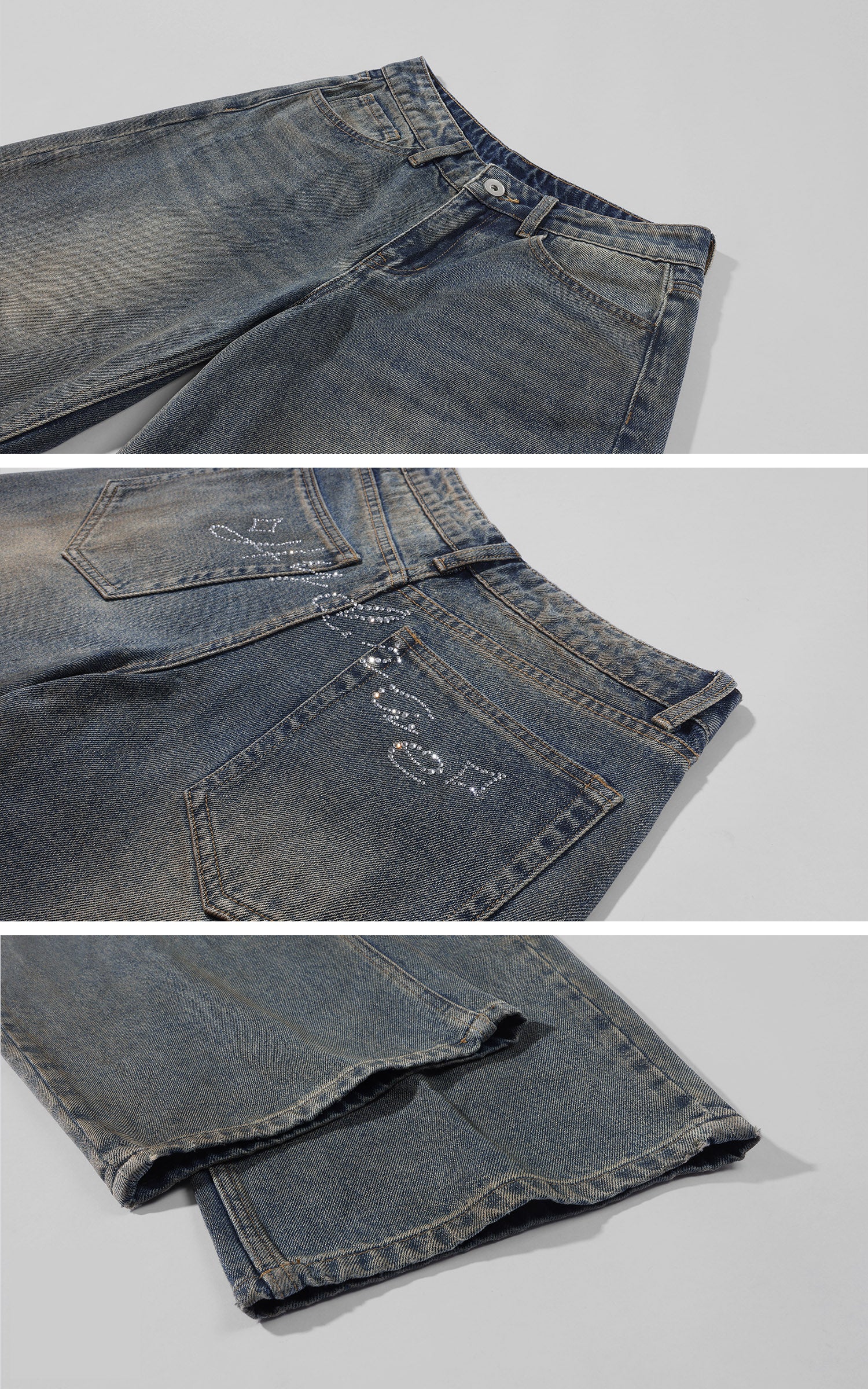 Hydrae Vintage Wash Wide-Leg Denim Pants